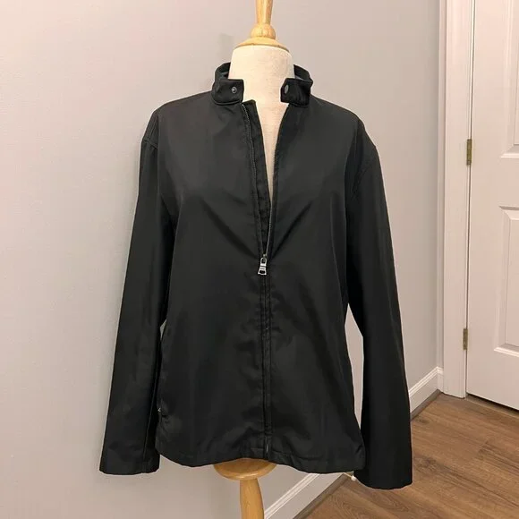Banana Republic Black Moto Nylon Zip Jacket Sz XL